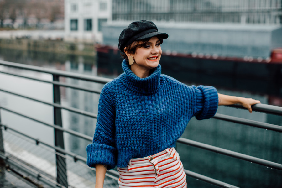 Pull grosse maille col roulé