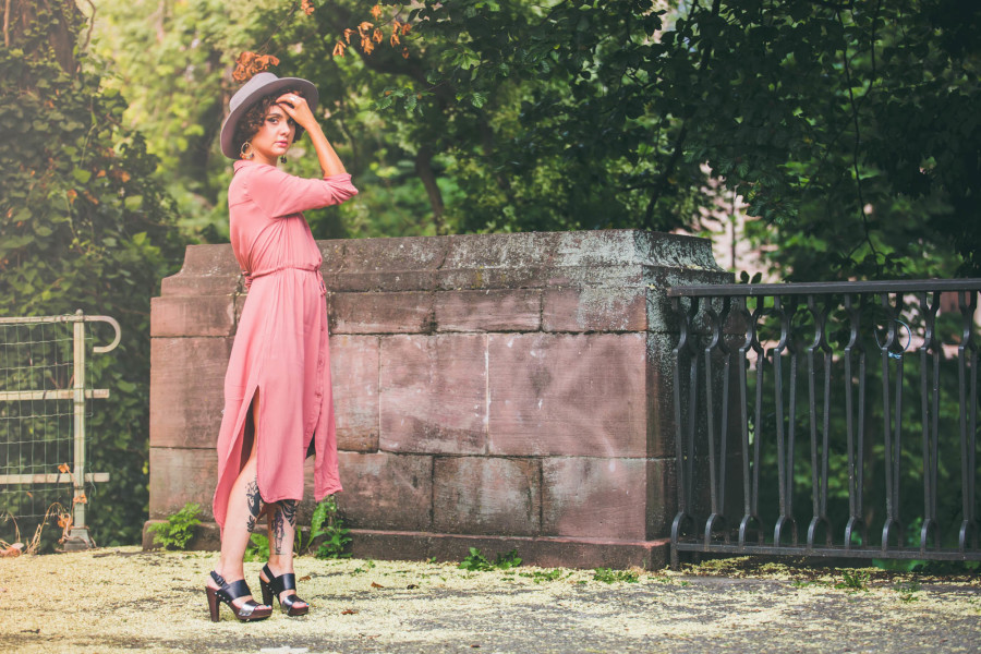 robe femme longue été rose poudré pas cher